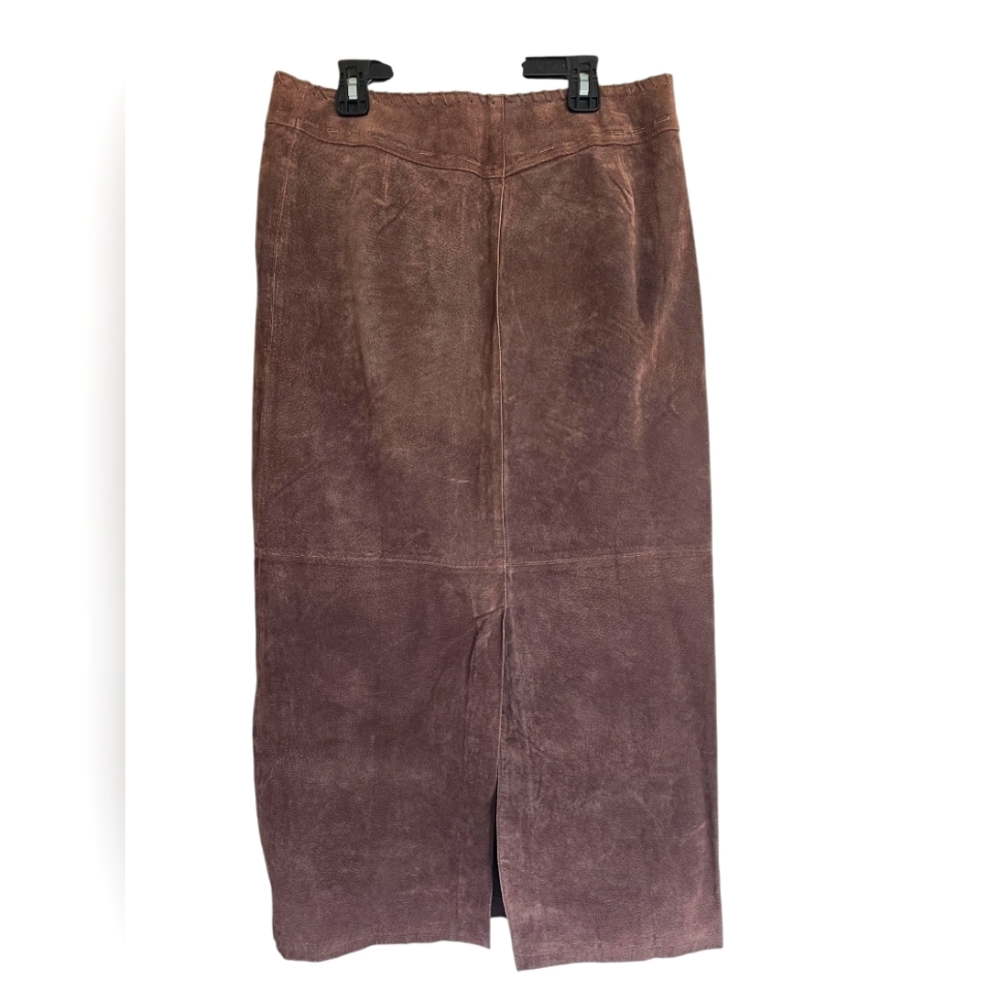 Vintage BW Studio 100% Brown Leather Boho Western Maxi Skirt with Front Slit 6